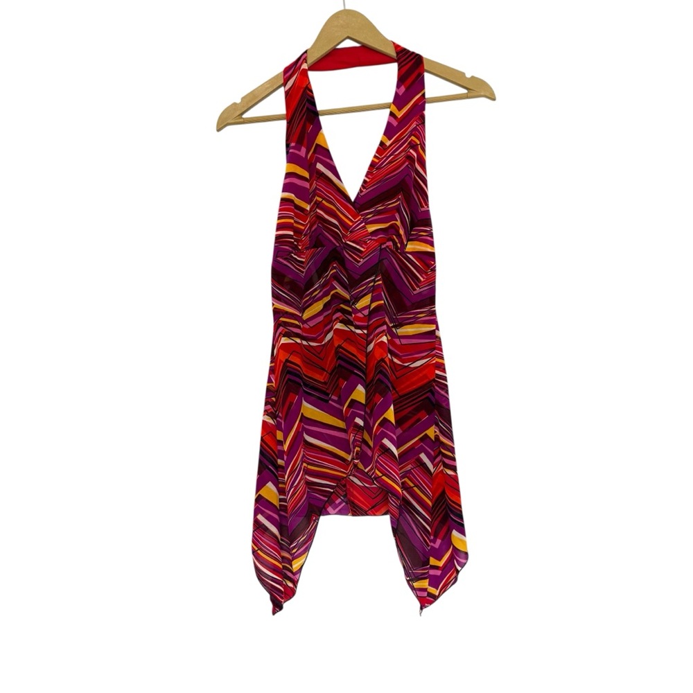 Vintage Y2K My Michelle Size Medium Red Purple Halter Asymmetric Babydoll Top